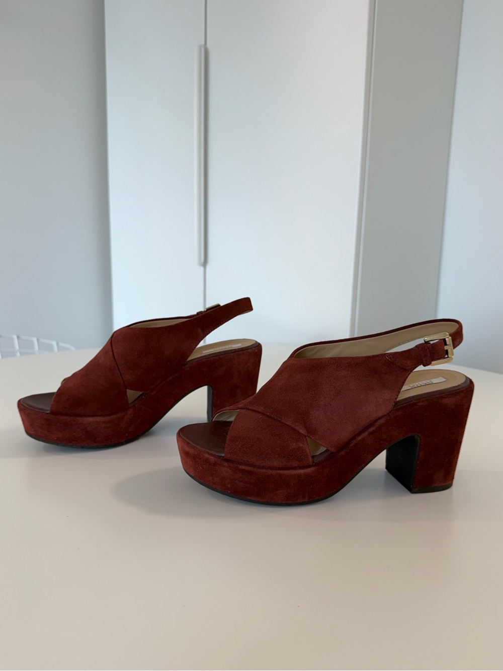 Geox Women's Suede Platform Slingback Heels in Burgundy Wine Red - Picture 4 of 12